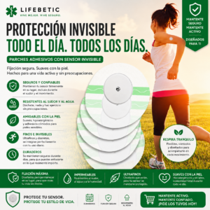 Parches Adhesivos Invisibles para Sensor CGM Lifebetic | Parches Discretos para Monitor Continuo de Glucosa | Impermeables | Hipoalergénicos | Pack de 5 o 10