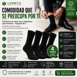 Calcetines Diabéticos de Vestir para Hombre Lifebetic | Pack de 4 Pares | Sin Costuras | Puño No Compresivo | Fibra de Bambú
