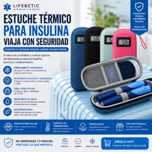 Estuche Térmico para Insulina Lifebetic | Bolsa Refrigerante para Viaje | Organizador para Plumas y Viales de Insulina | Con Termómetro | Incluye 2 Acumuladores de Frío